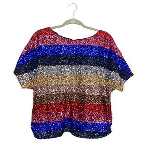 GAP Rainbow Sequin Multicolored Stripe Top (S/M)